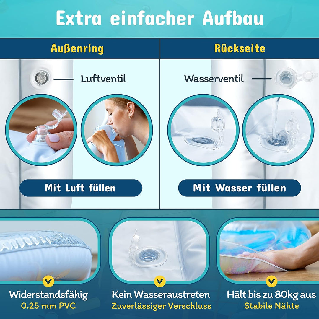 NouBaby® Wassermatte Baby BPA Frei Gross I Babymatte und Spielzeug ab 3, 6 und 9 Monate I Wasserspie