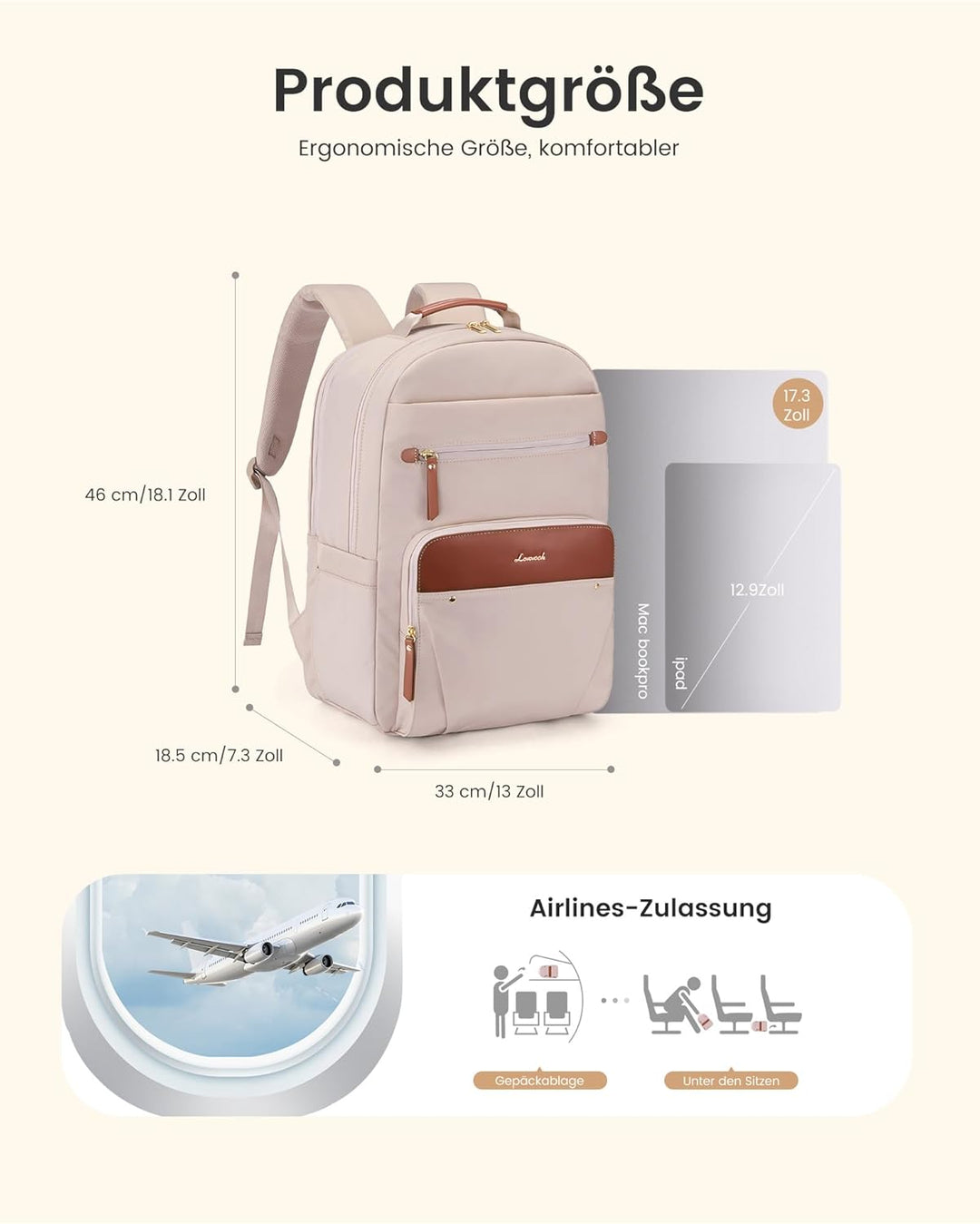 LOVEVOOK Laptop Rucksack Damen, Wasserdicht 17 Zoll Arbeitsrucksack Schulrucksack Teenager für Gross