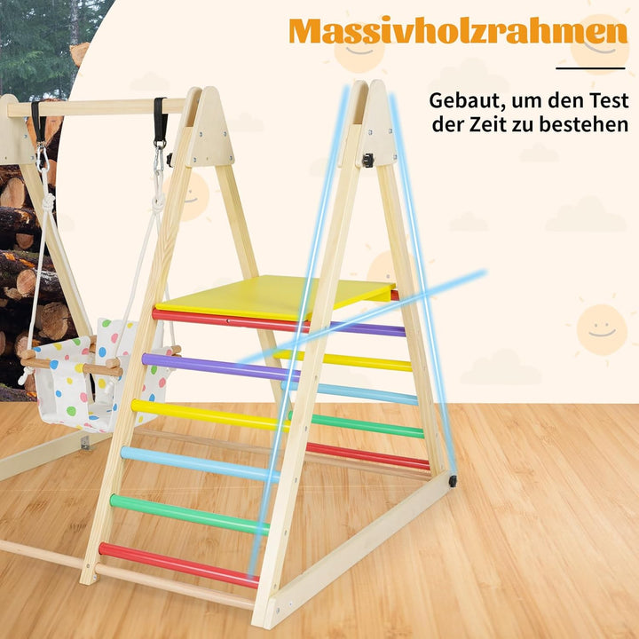 COSTWAY Klettergerüst Indoor, 4 in 1 Schaukel & Ruheplattform & Kletterrampe & Leiter, Kletterset zu