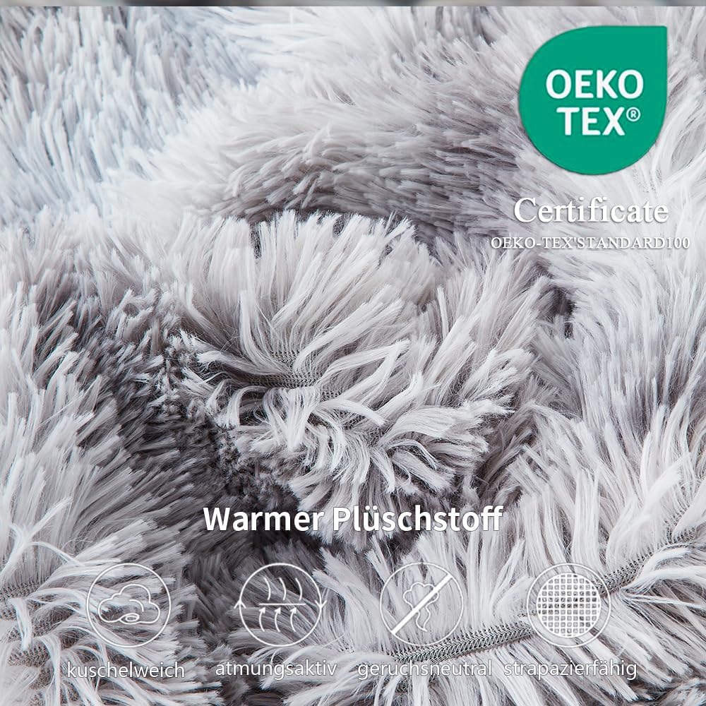 Freyamy Plüsch Bettwäsche 155x220cm Grau Langhaar Flauschig Warm Winterbettwäsche Flanell Samt Biber