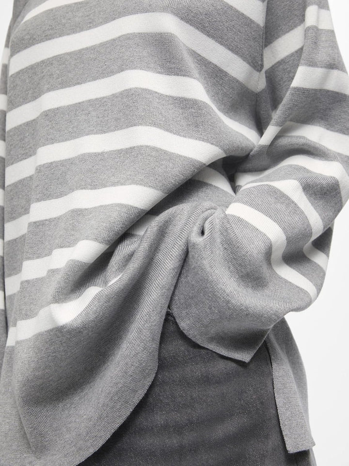 Object Damen Objester Ls Knit Top Noos Pullover L Light Grey Melange/Stripes:cloud Dancer, L Light G
