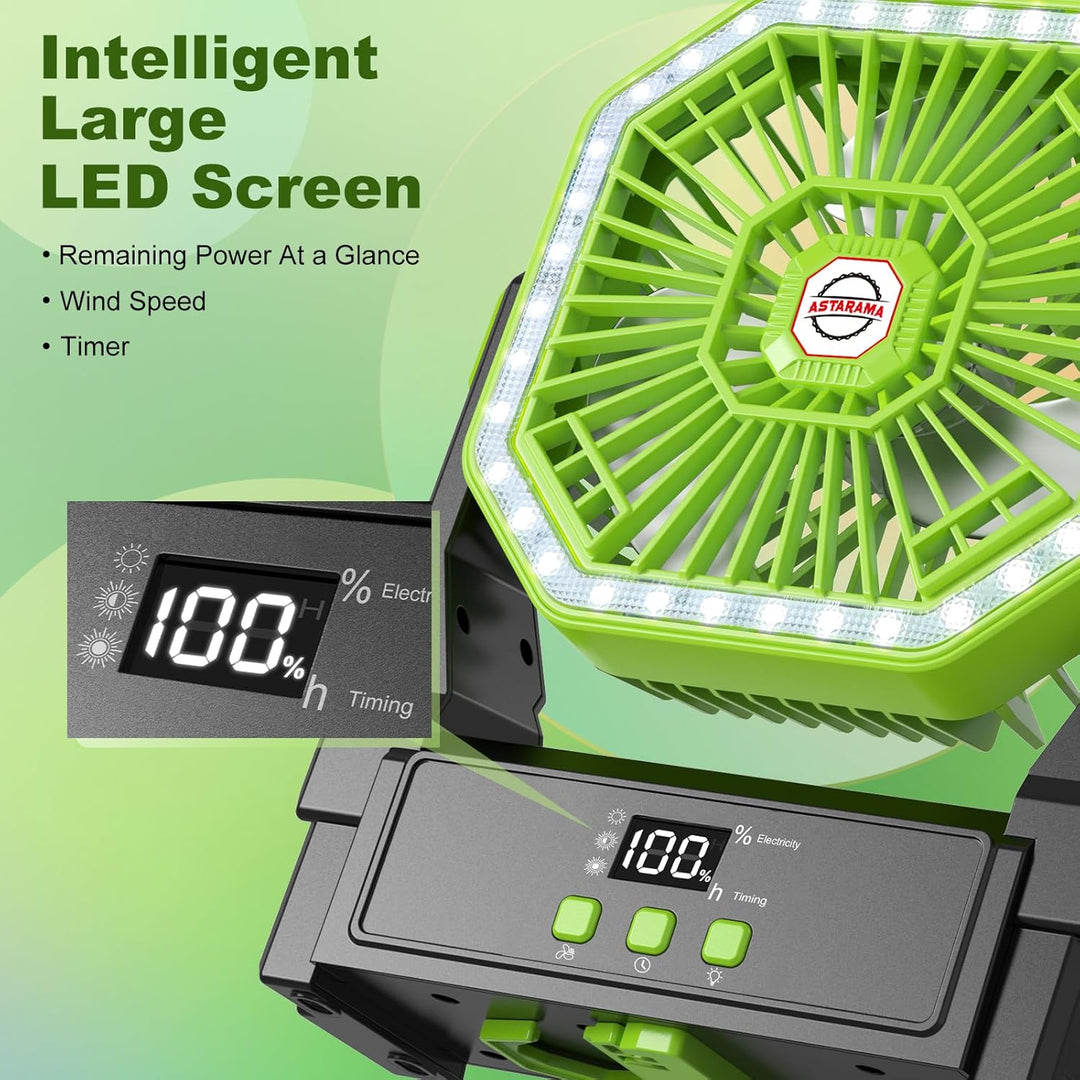 Solar Camping Ventilator mit 10W Solarpanel & Licht, Ventilator Akku 10000mAh,4-Gang USB Tischventil