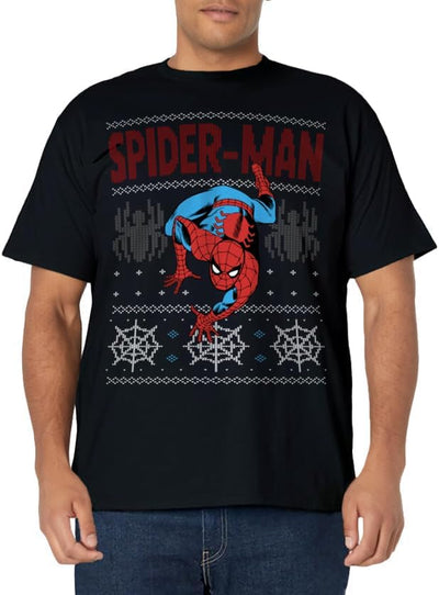 Womens Marvel Spider-Man Crawl Ugly Sweater Graphic T-Shirt Medium Navy