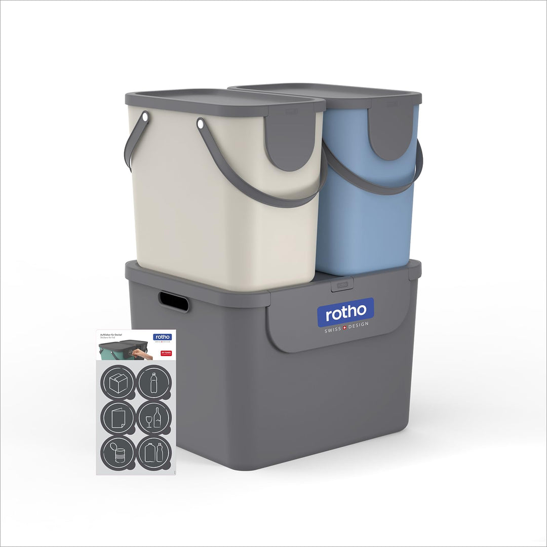 Rotho ALBULA3er-Set Mülltrennungssystem 2x25l und 1x55l mit Dekel für die Küche