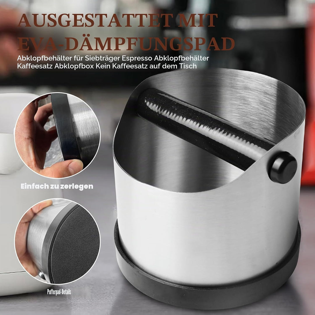 Abklopfbehälter für Siebträger, Kaffeesatz Abschlagbehälter, Kaffeesatzbehälter, 700 ml Knock Box, E