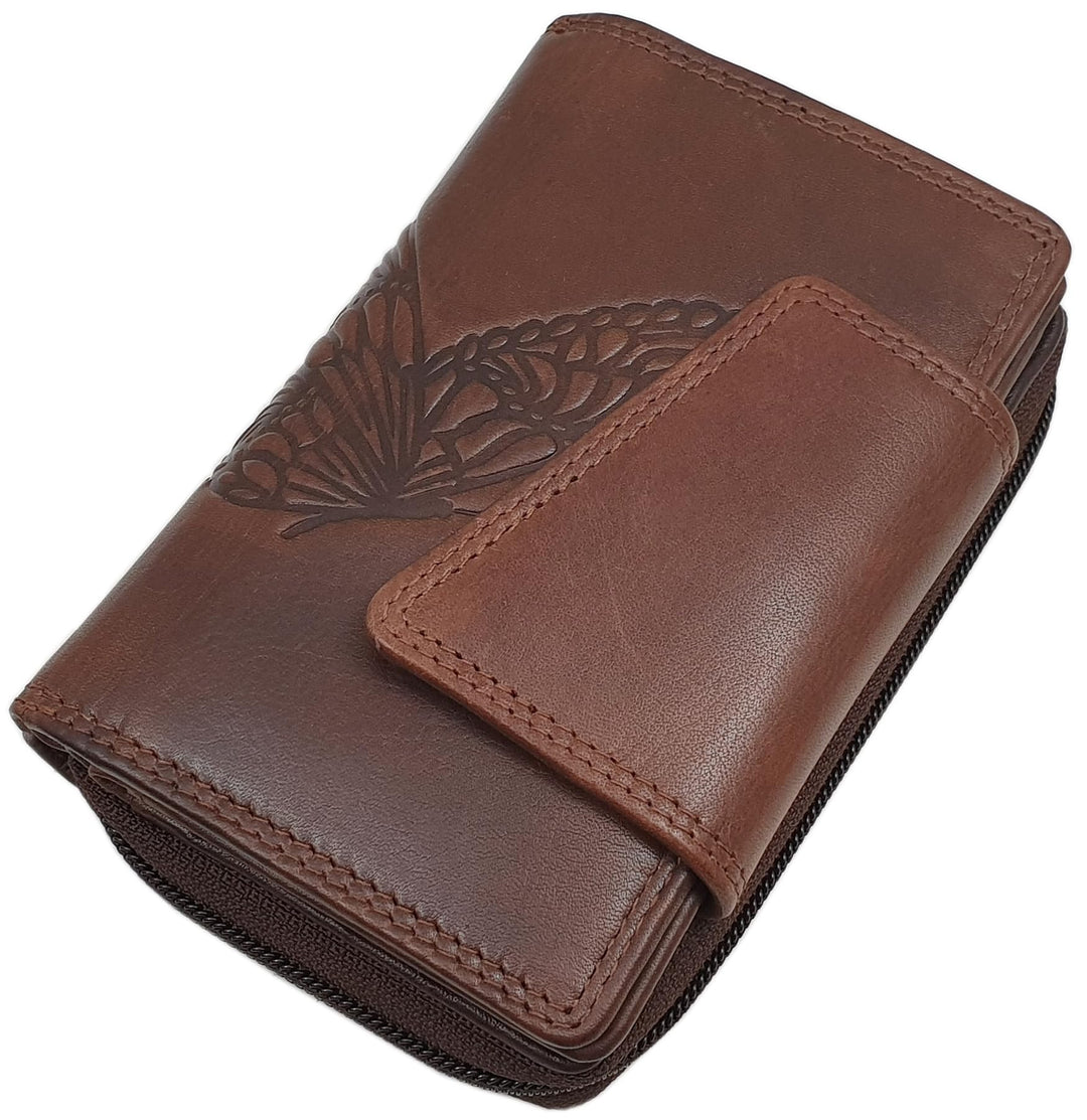 Echt Rindleder Damen Geldbörse/Geldbeutel/Portemonnaie/Geldtasche/Portmonee in Hochformat mit Schmet