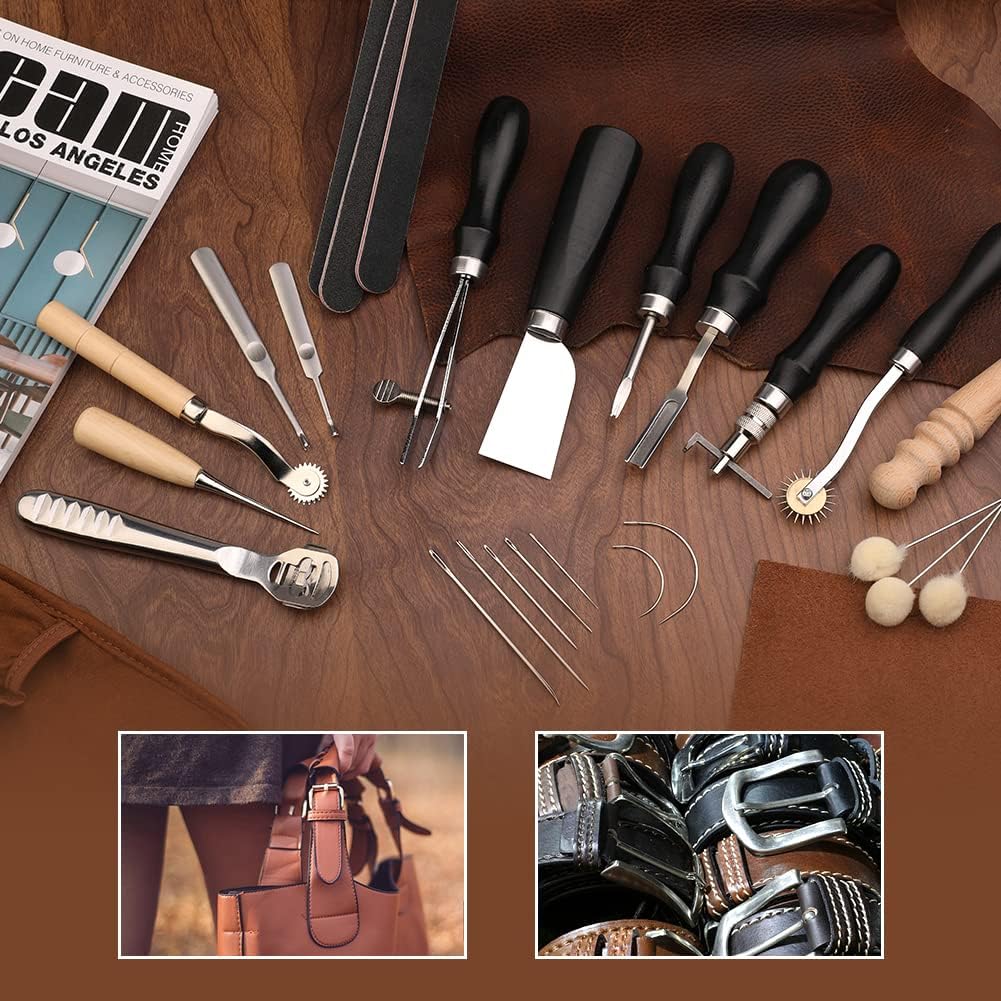 37 Stücke Leder -Arbeitswerkzeuge, Lederhandwerkzeuge mit Edge, Skiver, Nähwerkzeugen für Handnähten