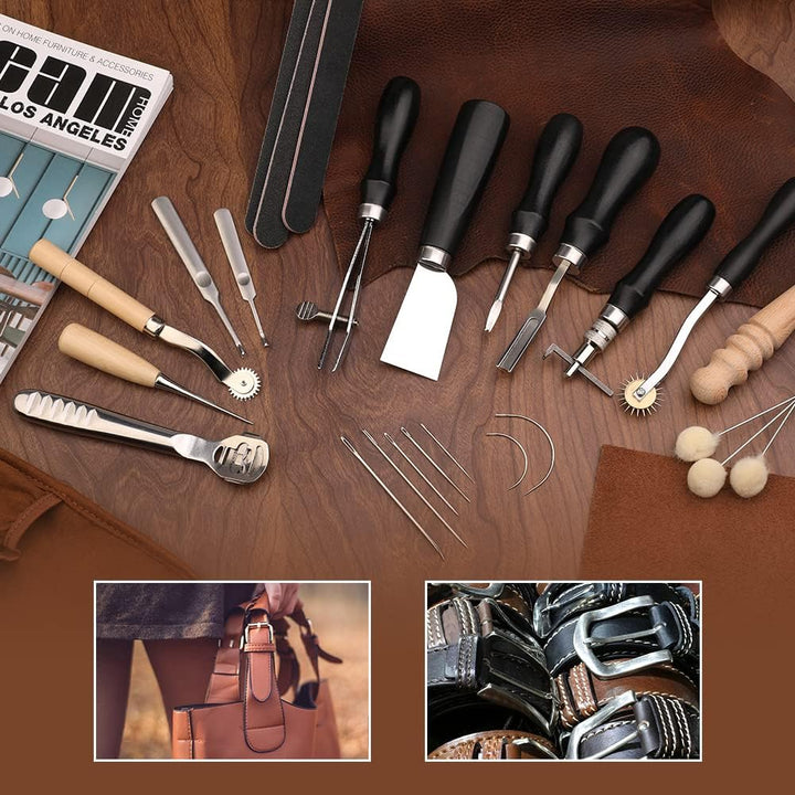 37 Stücke Leder -Arbeitswerkzeuge, Lederhandwerkzeuge mit Edge, Skiver, Nähwerkzeugen für Handnähten