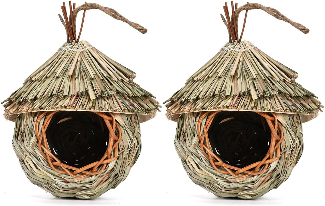 Vogelnest Gras, 2 Stück Gras Bird Nest, Handgewebte Vogelhäuser, Verschleissfest Hängender Vogelnest