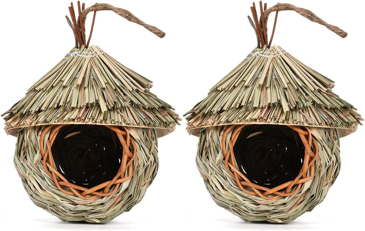 Vogelnest Gras, 2 Stück Gras Bird Nest, Handgewebte Vogelhäuser, Verschleissfest Hängender Vogelnest