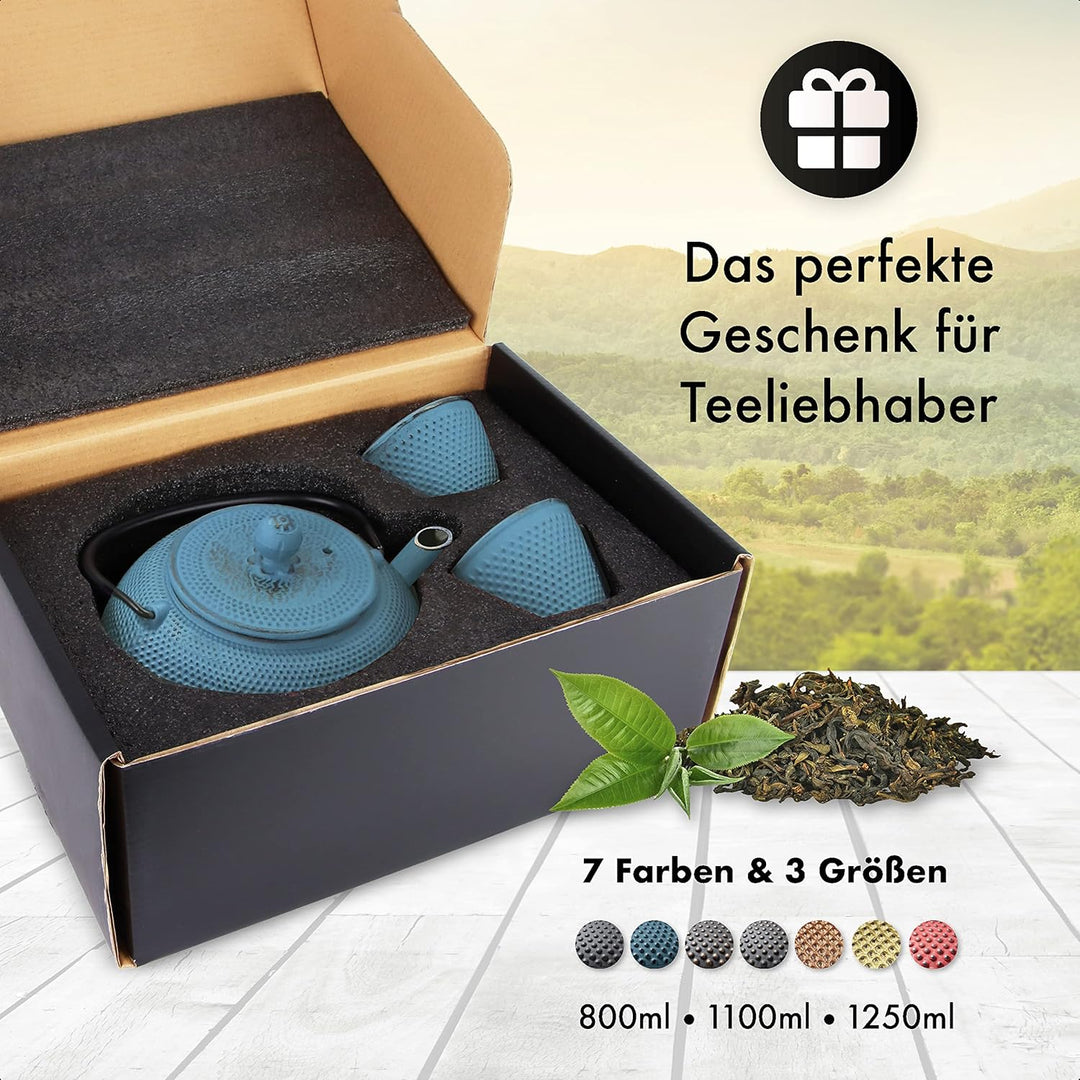 Tealøv TEEKANNE GUSSEISEN 1,1 LITER IN GESCHENKBOX | Komplettes Teeservice | Gusseiserne Teekanne mi