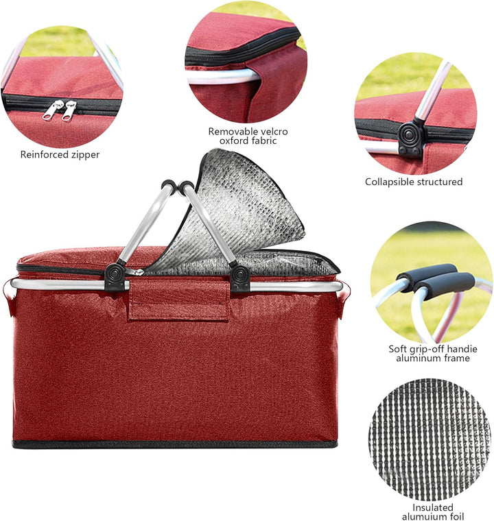 Picknickkorb 25L Einkaufskorb Faltbar Gross Picknickkorb Kühlkorb Einkaufskorb mit Deckel Tragekorb