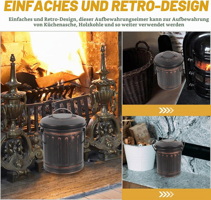 DOITOOL Mini-Ascheeimer Für Den Kamin Mit Deckel Und Griff Ascheeimer Aus Metall Für Feuerstelle Kam
