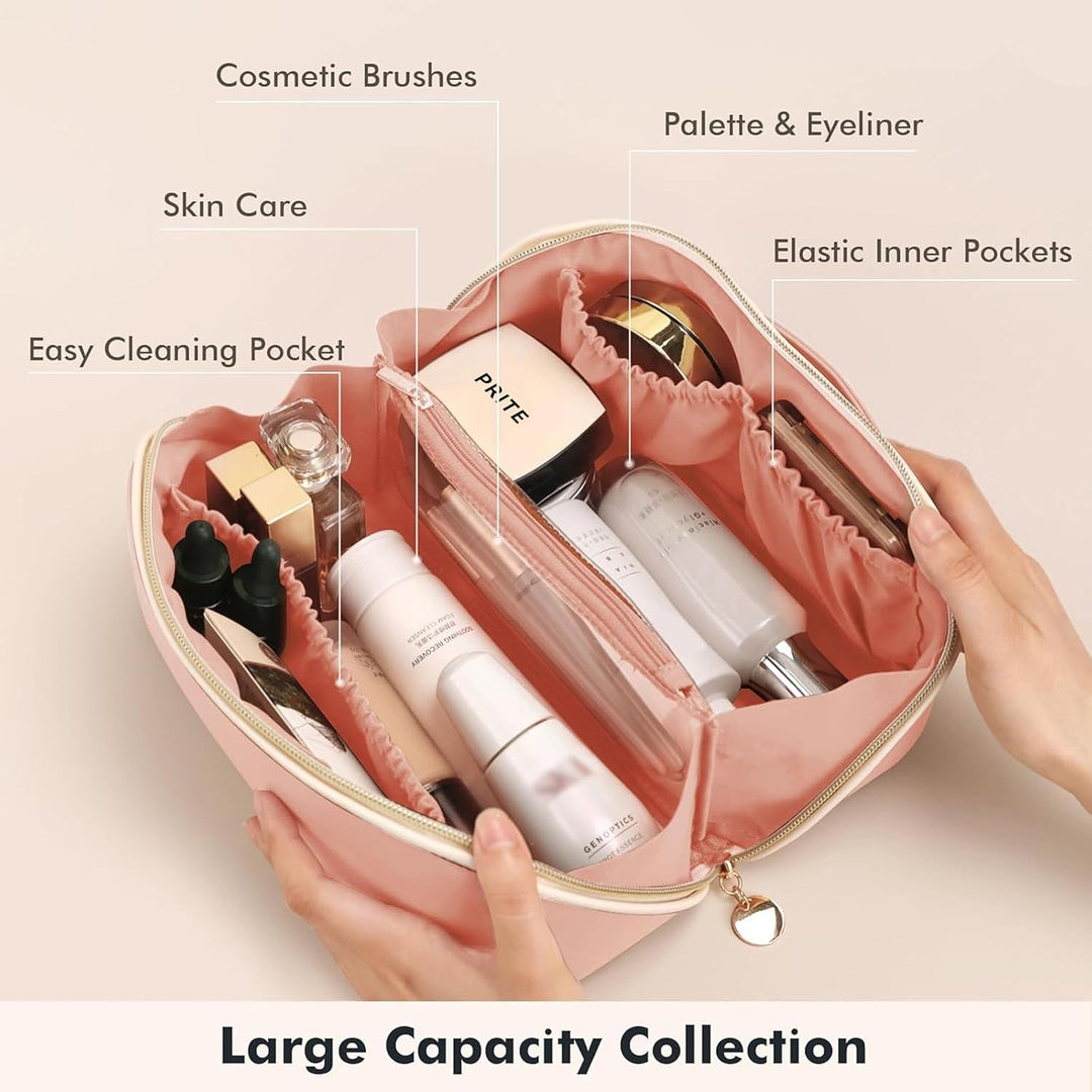 Prite Grosse Kapazität Kosmetiktasche Tragbare Reise Make Up Tasche wasserdichte PU-Leder Schminktas