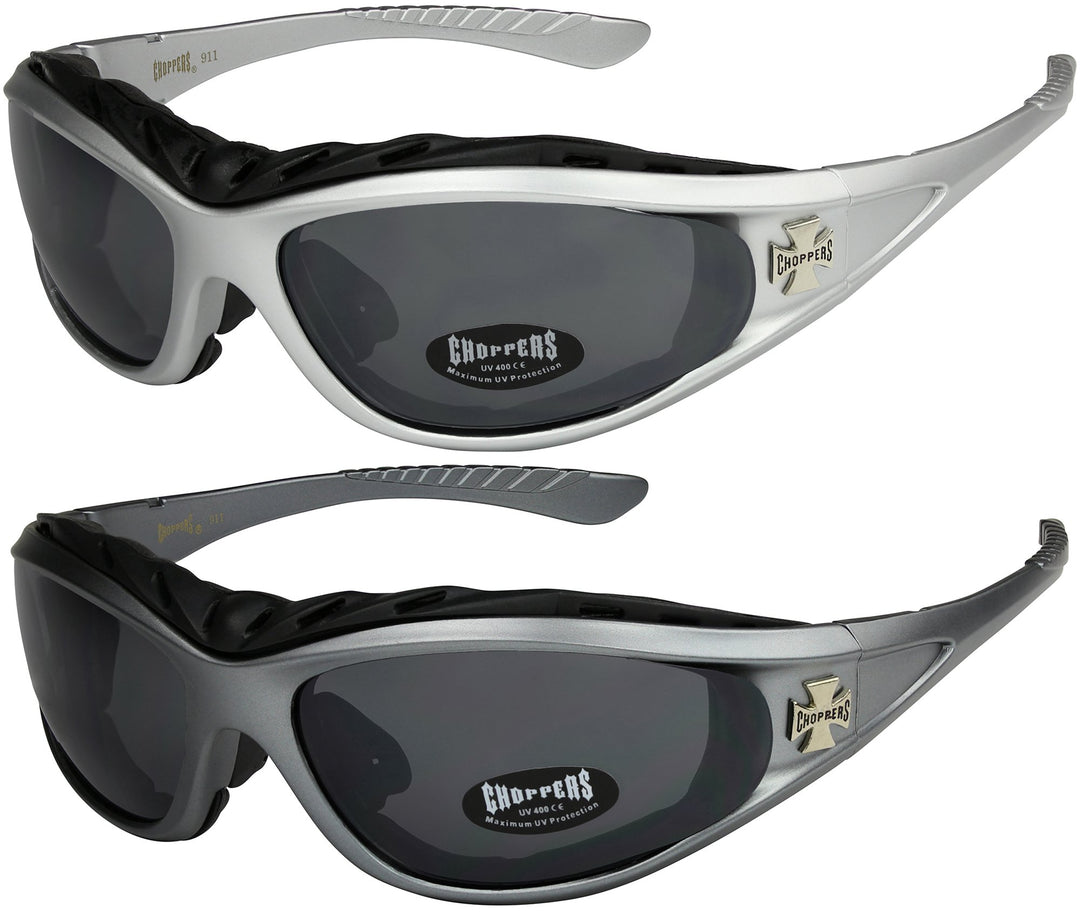 2er Pack Choppers 911 Sonnenbrillen Motorradbrille Sportbrille Radbrille mit Polsterung in den Farbe