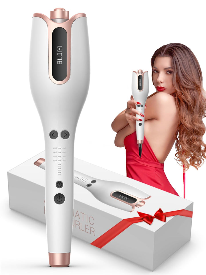 Automatischer Lockenstab mit 3 Zeit- &amp; 4 Temperaturstufen, Salonqualität für alle Haartypen (Weiss)
