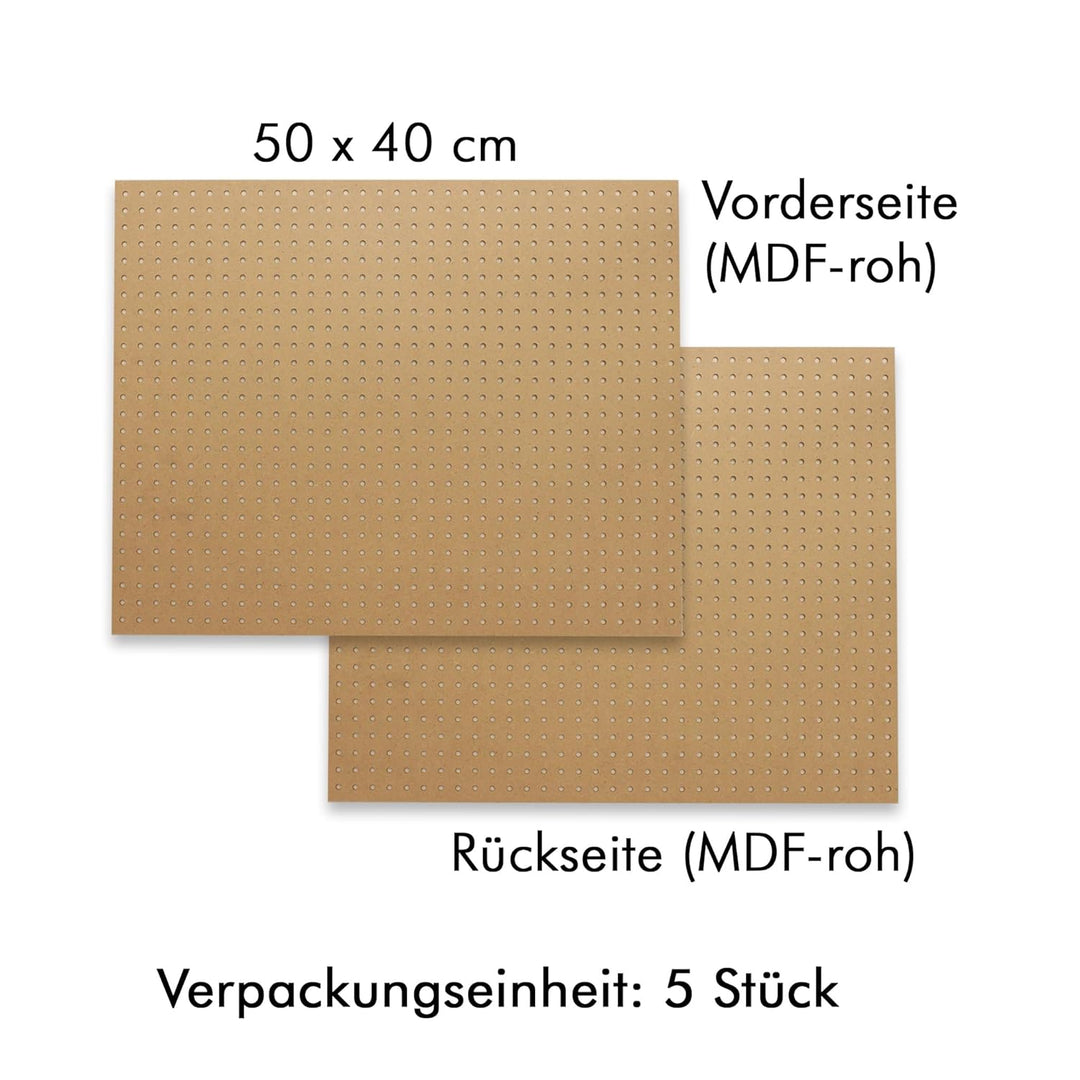 Peggy´s PEGBOARD Mini Lochwand aus Holz (MDF) 50 x 40 x 0,3 cm - Lochung Ø5 mm Abstand 15 mm - roh,