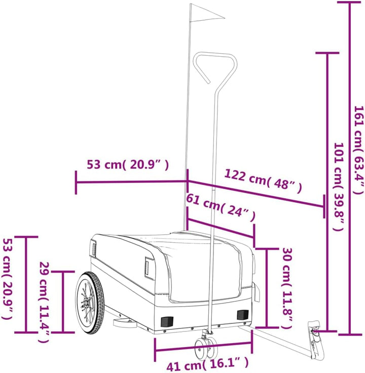 Fahrradanhänger schwarz und grün aus Eisen mit Oxford-Gewebe, Traglast, x 52,5 x 42, Sicherheitsflag