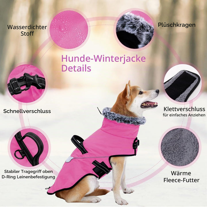 LIANZIMAU Wasserdichter Hundemantel mit Geschirr Wintermantel Hundepullover Fleece Reflektierende Hu