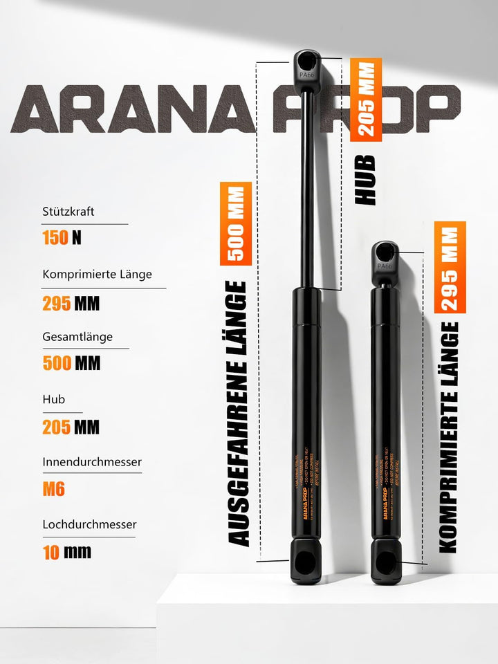 500MM 150N Gasdruckfedern (2 Stück) - Schwerlast Gasdämpfer für Bettkasten, Heckklappe &amp; Mülltonnenb