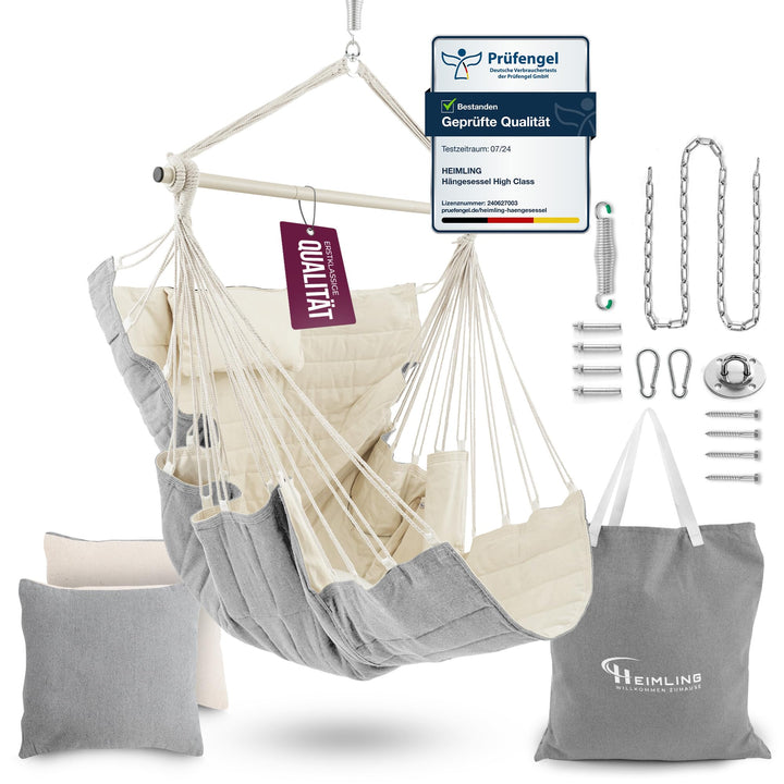 HEIMLING Hängesessel High-Class Outdoor & Indoor XXL [All Inclusive Paket mit Aufhängung + 3 Kissen]