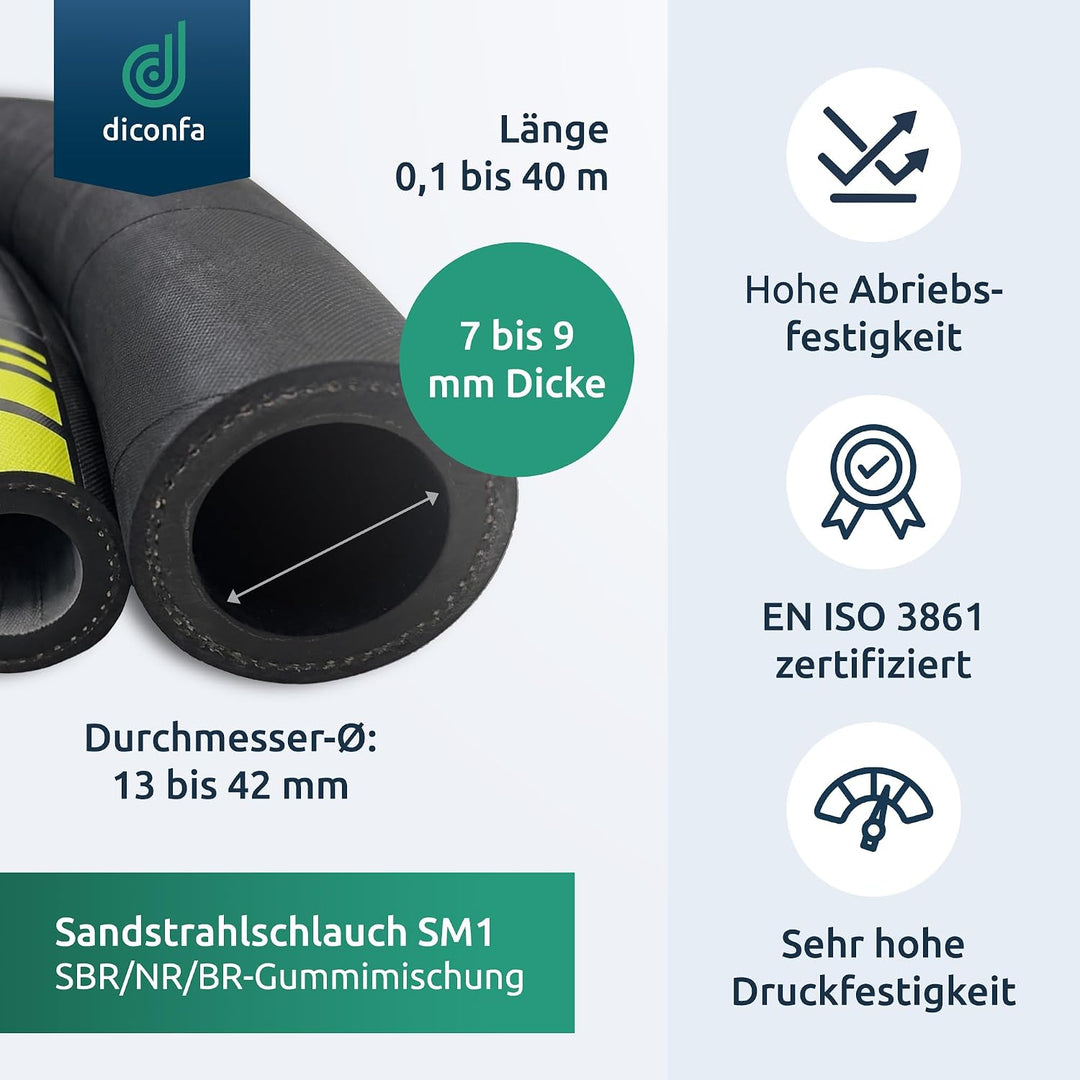 diconfa PROFI Sandstrahlschlauch SM1® STRAHLMEISTER® nach Mass - Durchmesser 13mm bis 42mm - Länge: