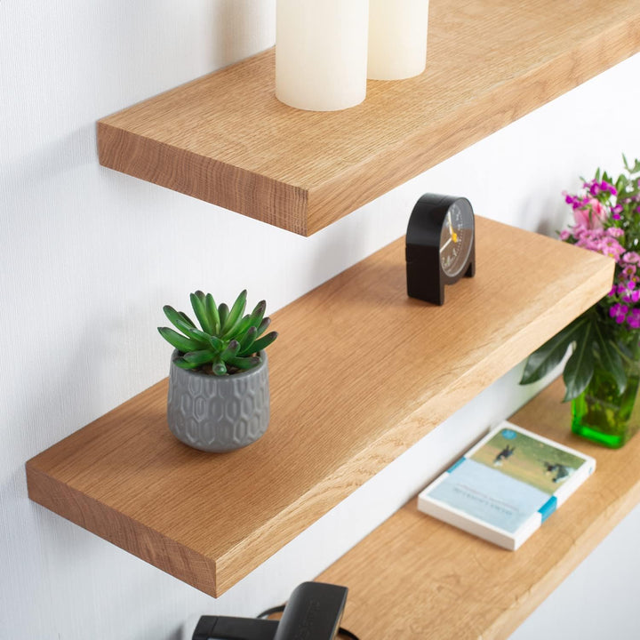 Wandregal Holz Eiche Massiv Schweberegal - Handgefertigtes Regal Bücherregal Holzregal Wandboard HOL