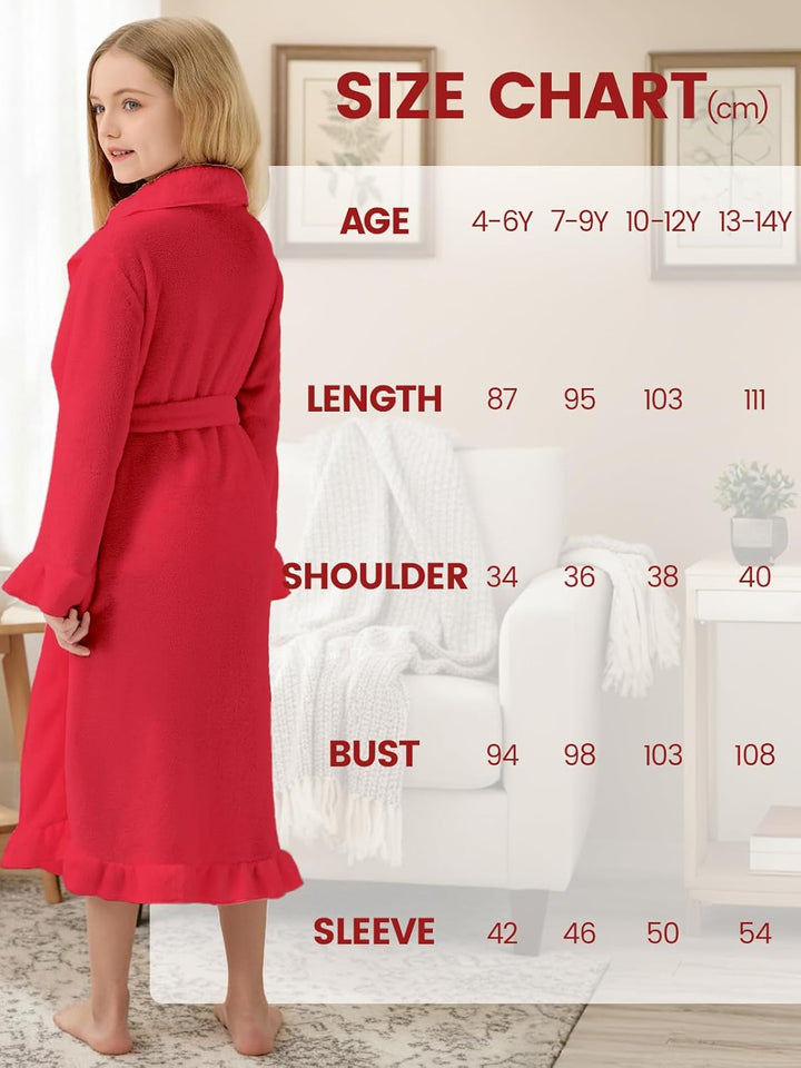 JiAmy Kinder Flanell-Bademantel mit Rüschen Warmer Fleece Hausmantel im Eleganten Stil für Mädchen R