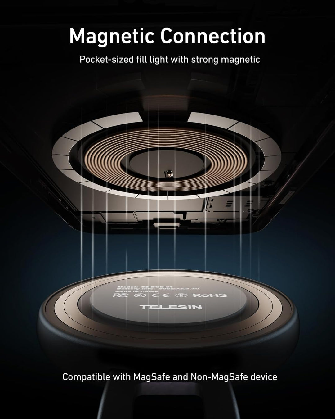TELESIN C03 Magnetische Selfie-Licht, Handy-Licht kompatibel mit iPhone Magsafe, CRI97 360° LED Self