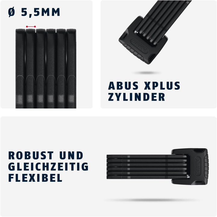ABUS Faltschloss Bordo Granit 6500K mit SH-Schlosshalter - Fahrradschloss mit XPlus Zylinder für hoh