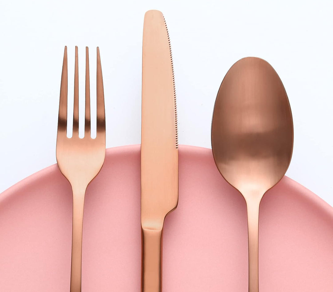 Bestdin Besteck Set 6 Personen, 24 teilig Edelstahl Besteckset Roségold Matt Essbesteck Set mit Mess