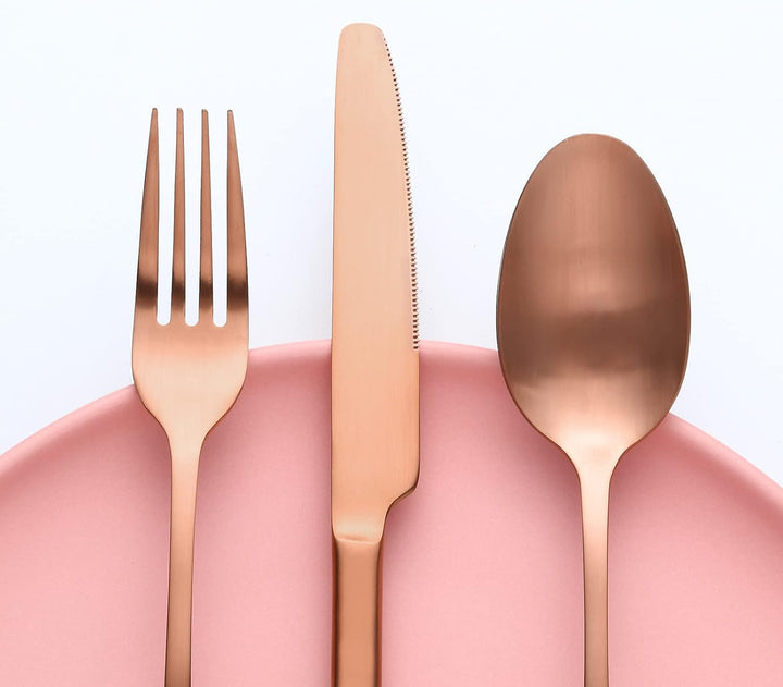 Bestdin Besteck Set 6 Personen, 24 teilig Edelstahl Besteckset Roségold Matt Essbesteck Set mit Mess