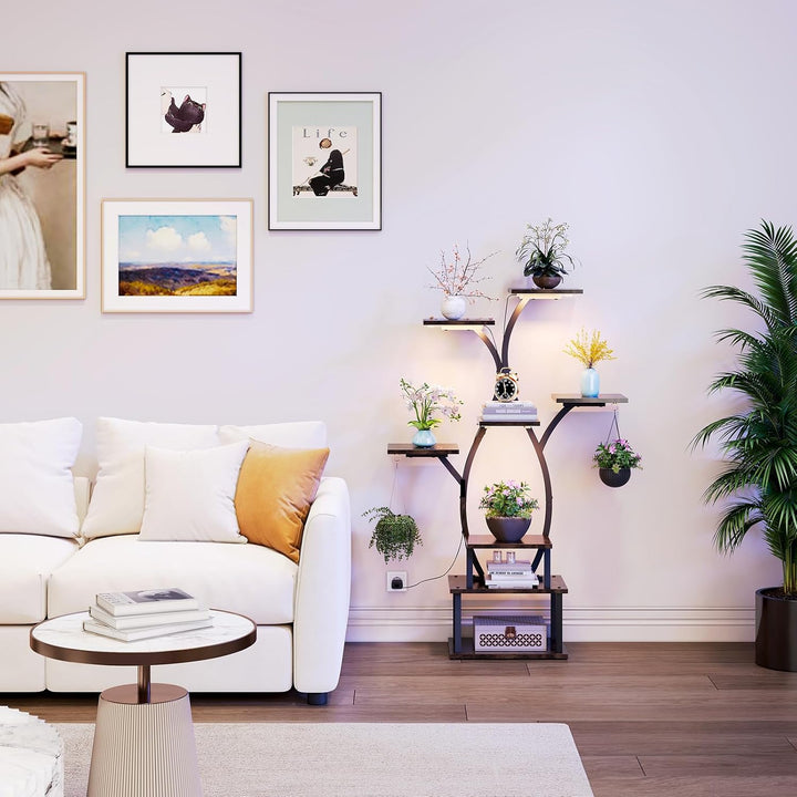 Blumenständer mit Licht Pflanzenregal mit Wachstumslicht 8 Ebenen Präsentationsständern aus Metall u