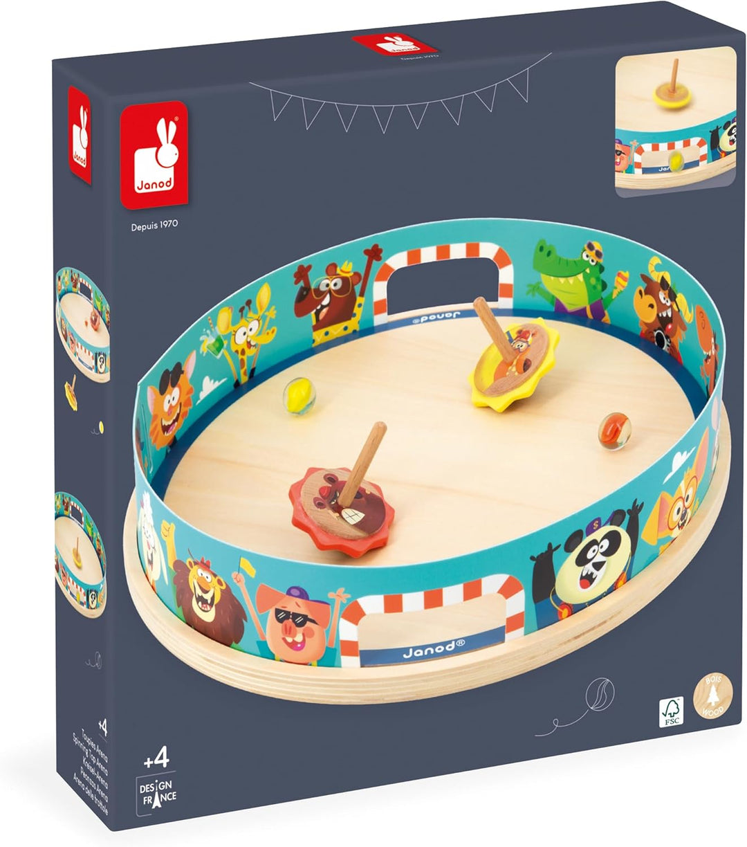 Janod - Kreisel-Arena Applepop - Geschicklichkeitsspiel für Kinder - 1 Arena + 2 Kreisel mit Startvo
