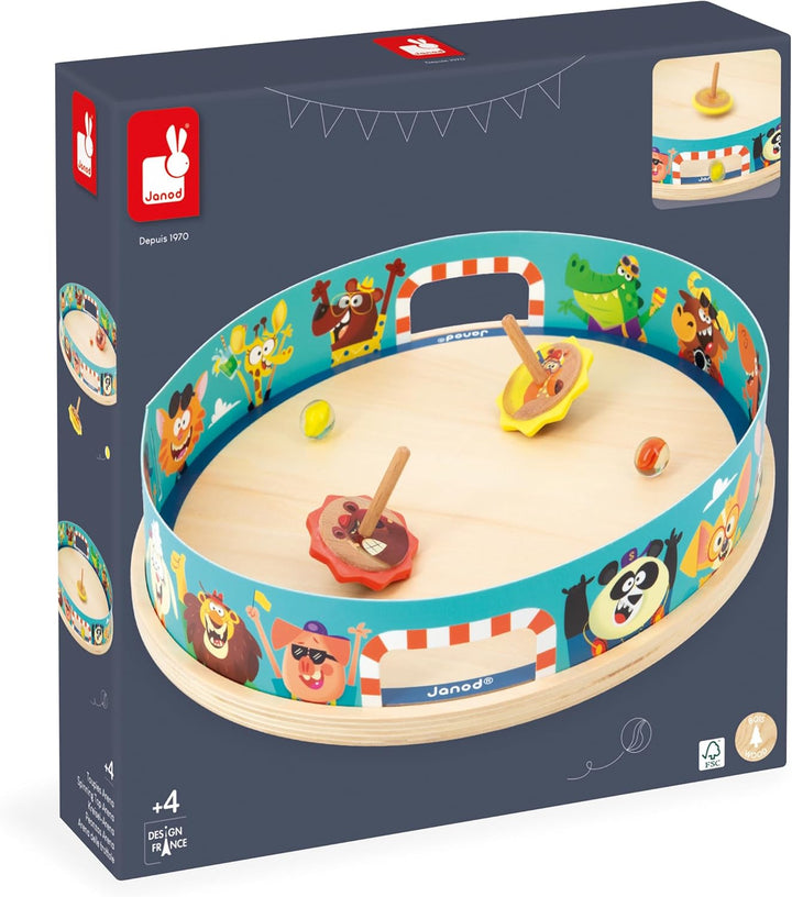 Janod - Kreisel-Arena Applepop - Geschicklichkeitsspiel für Kinder - 1 Arena + 2 Kreisel mit Startvo