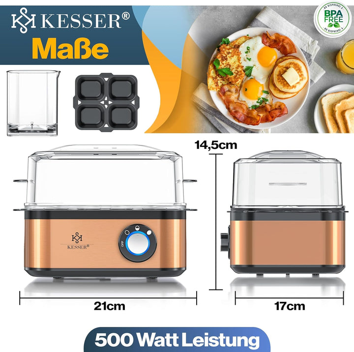 KESSER® Eierkocher für 1 bis 8 Eier elektrisch aus Edelstahl 500W & Warmhaltefunktion | LED-Drehscha