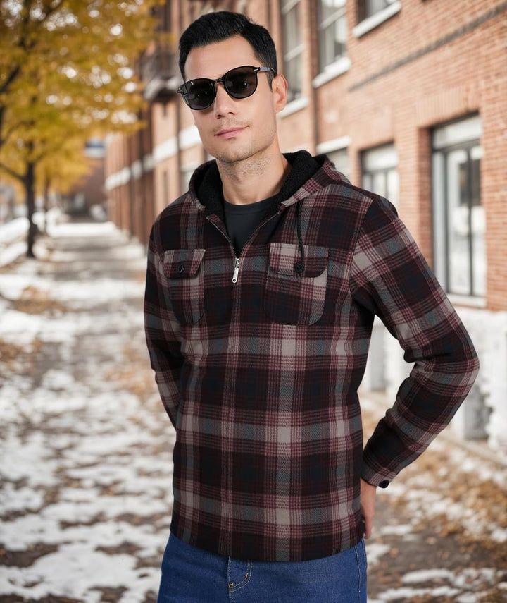 JACKETOWN Hemdjacke Herren Kariertes Winterjacke Thermohemd Fleece Gefüttert Freizeit Jacke mit Kapu