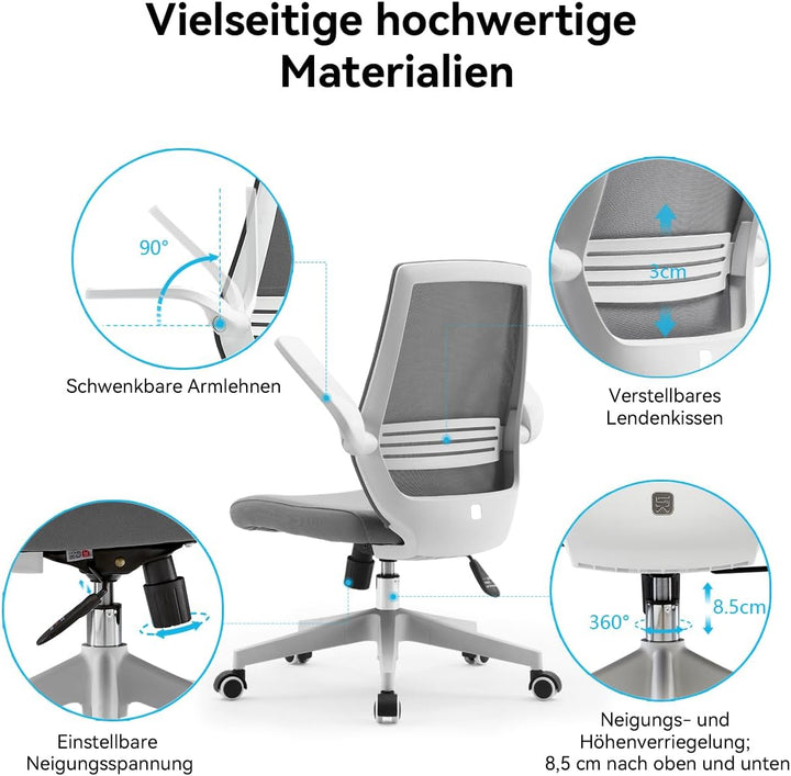 SIHOO Bürostuhl Ergonomisch Schreibtischstuhl mit Hochklappbaren Armlehnen Höhenverstellung Taillens