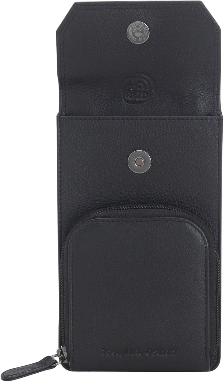 Josephine Osthoff Handy Umhängetasche mit Vortasche für Kopfhörer, handgemacht aus 100% Echtleder, C