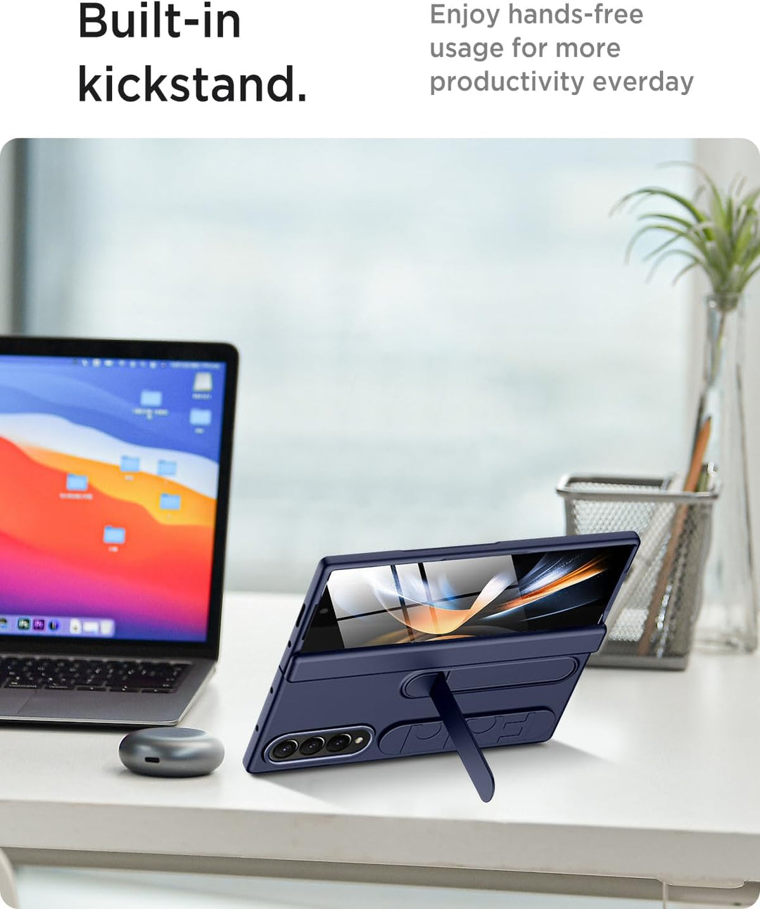 Miimall Kompatibel mit Samsung Galaxy Z Fold 4 Hülle mit Handschlaufe, [Abnehmbare Ständer] [Display