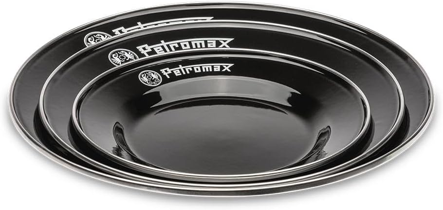 Petromax Emaille Teller schwarz 2 Stück (26 cm) | hochwertiger Edelstahlrand | hygienisch | leicht |