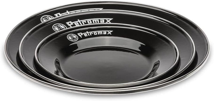 Petromax Emaille Teller schwarz 2 Stück (26 cm) | hochwertiger Edelstahlrand | hygienisch | leicht |