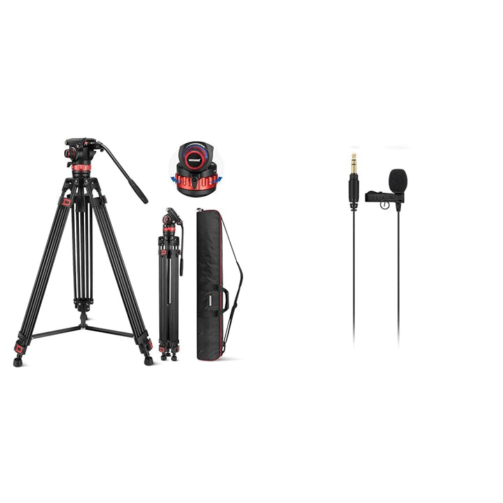 NEEWER 189cm Videostativ Video Tripod mit Dämpfung Fluidkopf & RØDE Lavalier GO professionelles Lava
