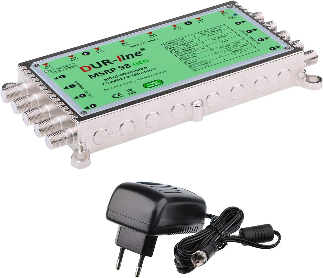 DUR-line MSRP 9/8 eco + Netzteil - Multischalter für 2 Satelliten/8 Teilnehmer - Geringe Stromaufnah