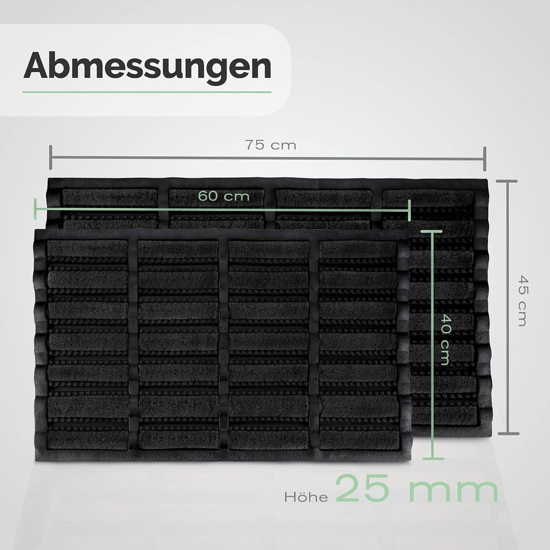 Entrando Fussabtreter Gummi Kokos Schwarz 45x75 cm – robuste Schmutzmatte aussen für Terrasse, Werks