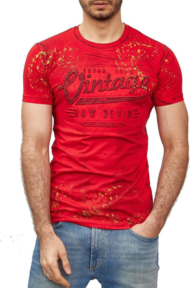 Subliminal Mode Herren-T-Shirt, gewaschen, Vintage, Rundhalsausschnitt, 3D-Druck, kurzärmlig, Grösse