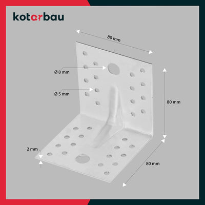 KOTARBAU® 25 Stk. Winkelverbinder 80x80x80 mm mit Rippe Sicke Lochwinkel Bauwinkel Holzverbinder Bal