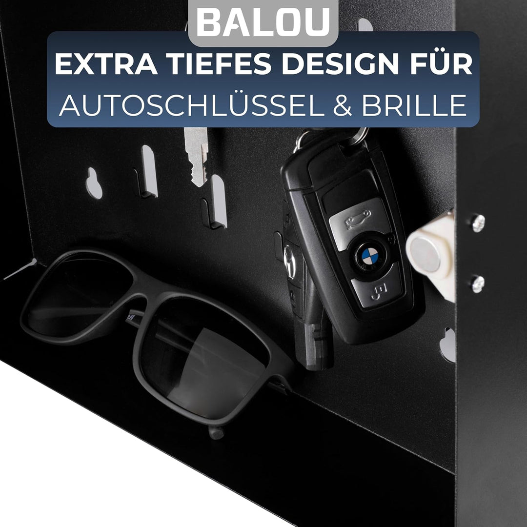 BALOU Schlüsselkasten modern mit Glas Magnettafel - Memoboard magnetisch mit 6 Magneten und Stift -