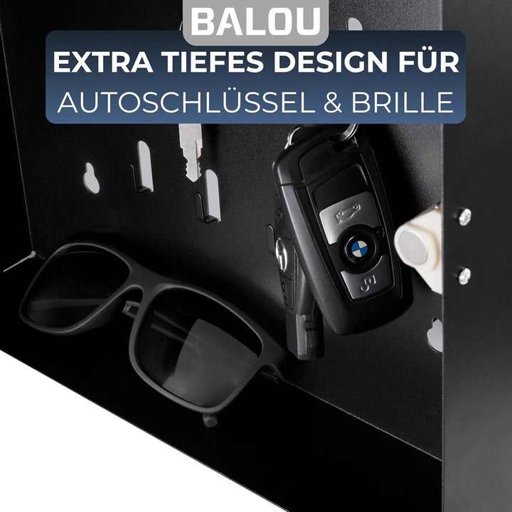 BALOU Schlüsselkasten modern mit Glas Magnettafel - Memoboard magnetisch mit 6 Magneten und Stift -