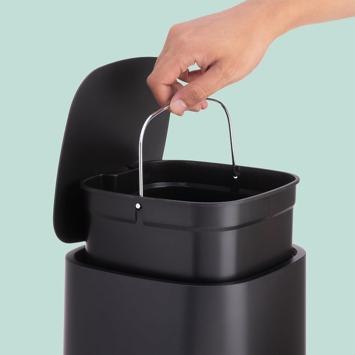 Relaxdays Mülleimer, 9 Liter, Absenkautomatik, entnehmbarer Inneneimer, Matter Kunststoff, Treteimer